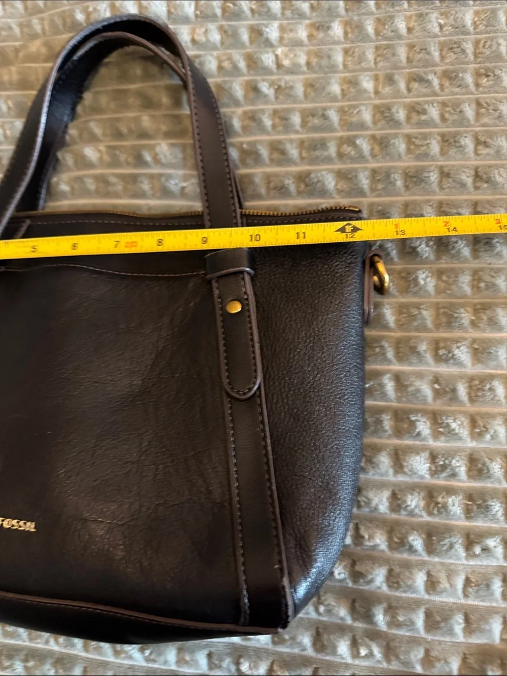 Fossil Black Leather Satchel with Brown Strap Accent